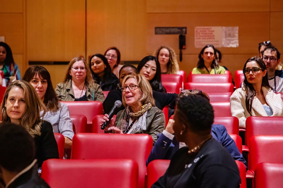 An audience member asks questions during “AI and the Future of Creative Marketing,” a panel led by Priya Ramakrishnan MS Media Management '17.